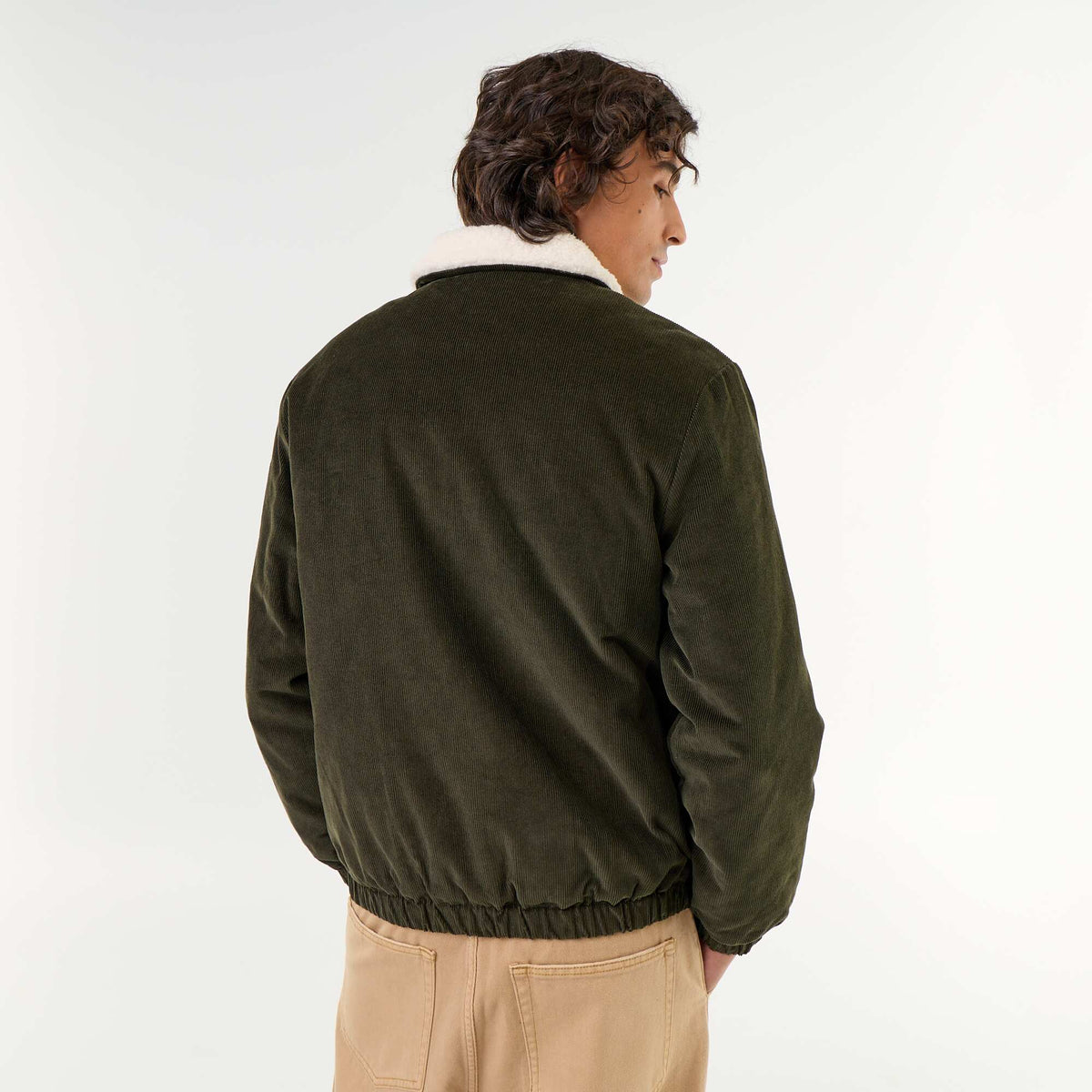 Corduroy jacket with sherpa-effect collar GREEN