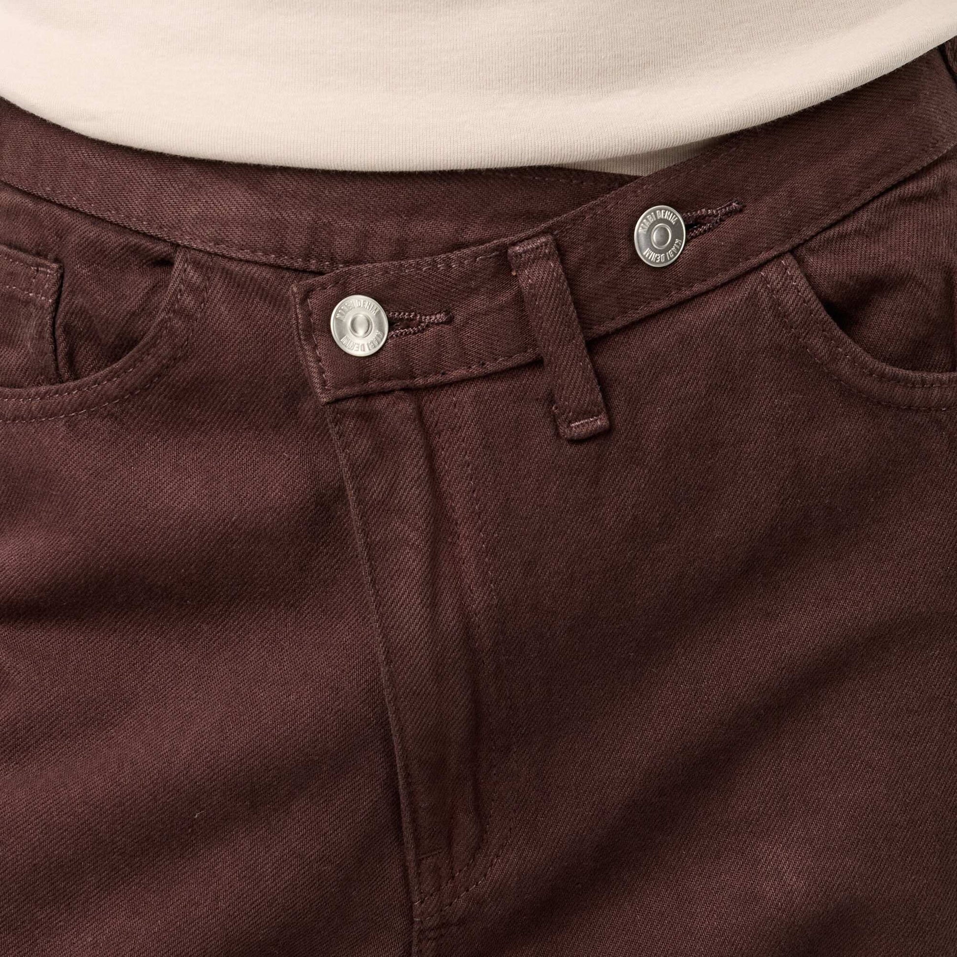 Barrel Jeans with Asymmetric Button Fly BROWN