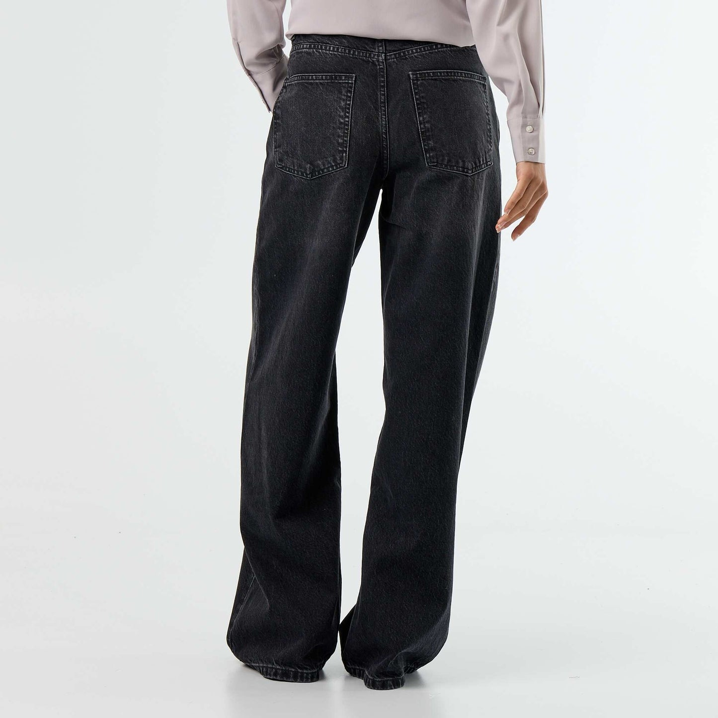 Barrel Jeans with Asymmetric Button Fly BLACK