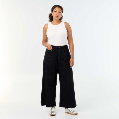 Wide-leg jeans with patch pockets BLACK