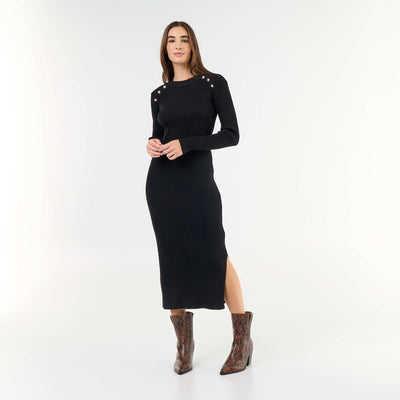 Long ribbed knit dress BLACK