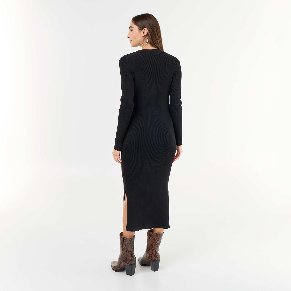 Long ribbed knit dress BLACK