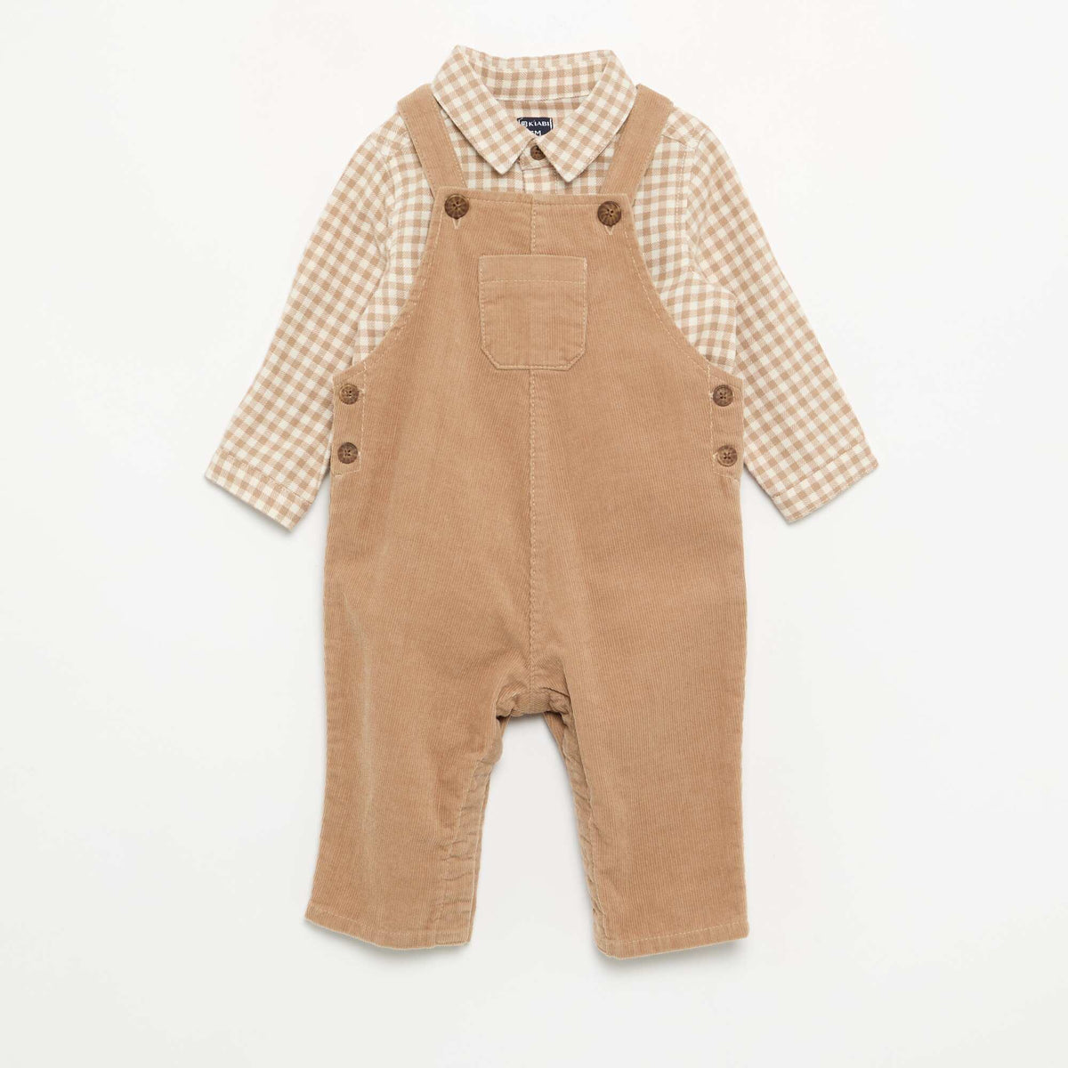 2-piece set - Long Dungarees + Long-sleeved Shirt BEIGE