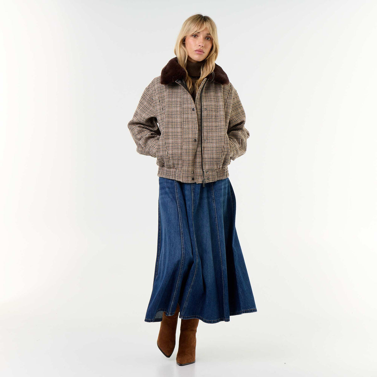 Oversized Faux Wool Jacket with Removable Fur Collar BEIGE