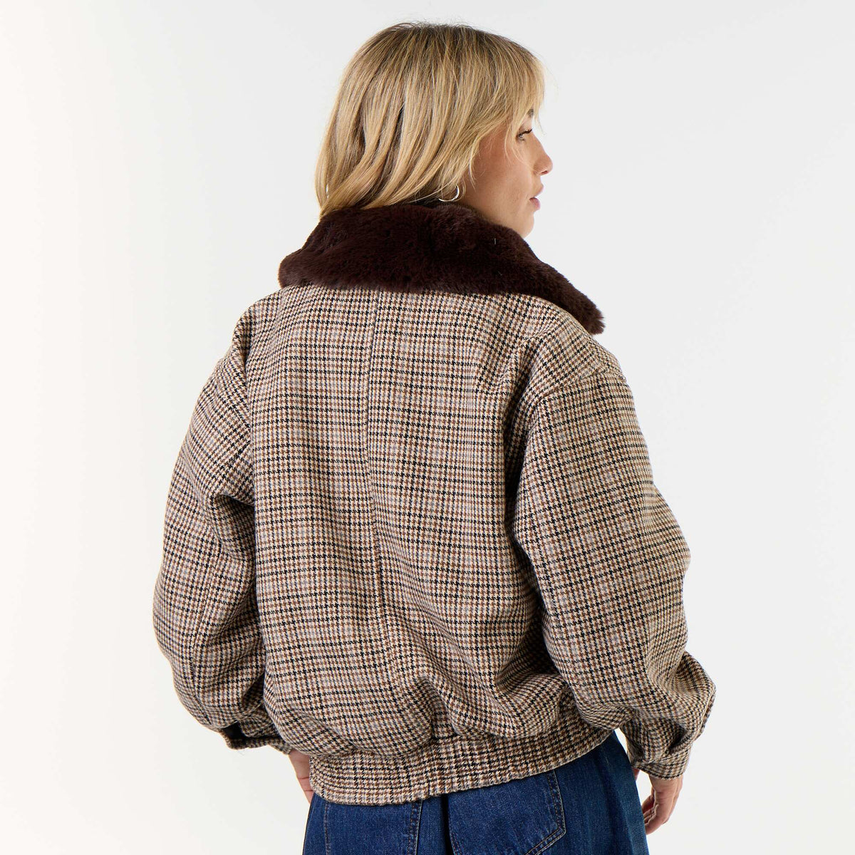 Oversized Faux Wool Jacket with Removable Fur Collar BEIGE