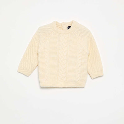 Solid cable knit sweater ECRU