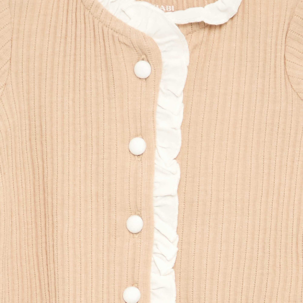 Long-sleeved T-shirt with ruffles and contrasting buttons BEIGE