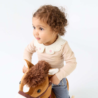 Long-sleeved bodysuit with macramé collar BEIGE