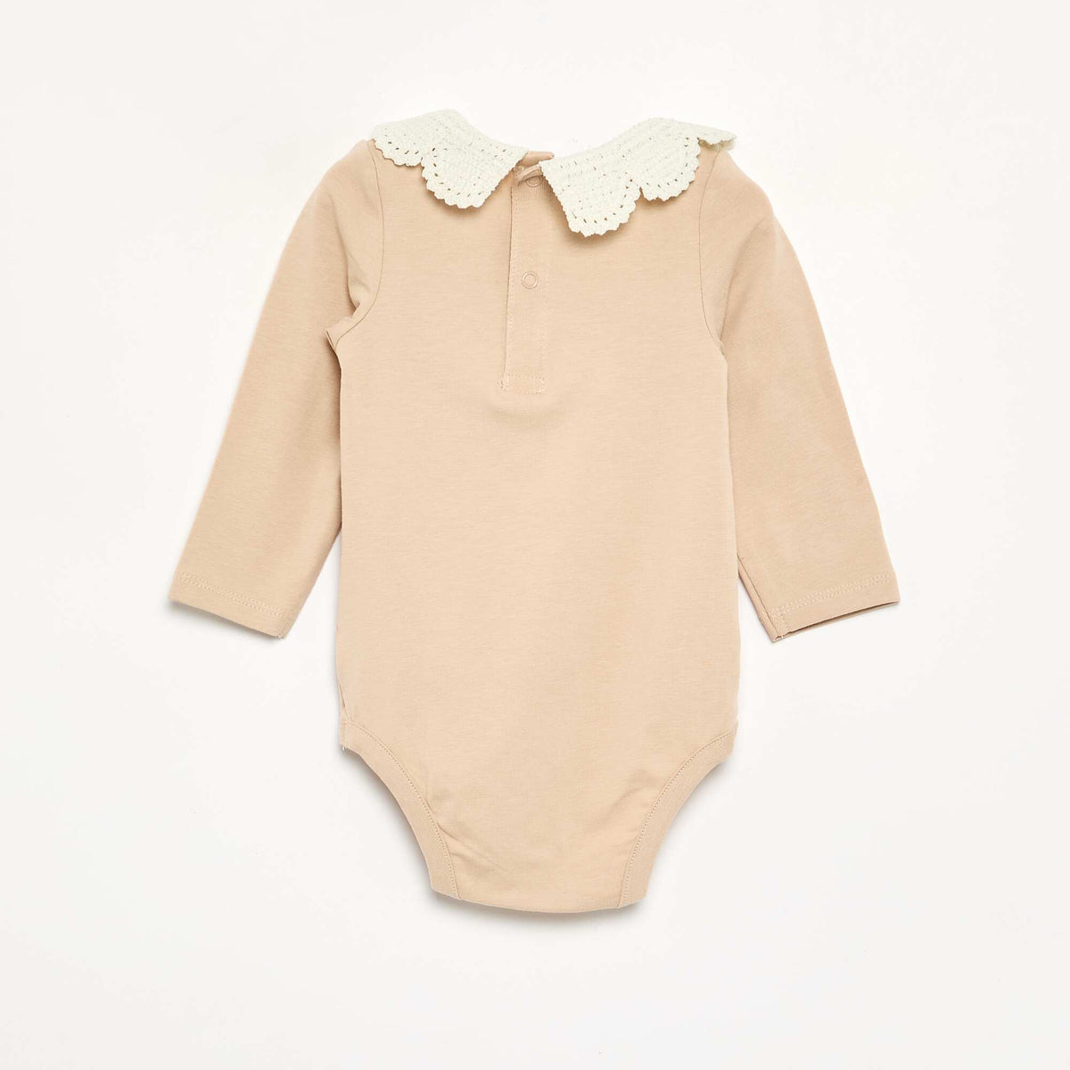 Long-sleeved bodysuit with macramé collar BEIGE