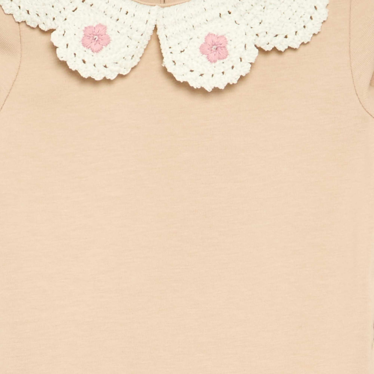 Long-sleeved bodysuit with macramé collar BEIGE