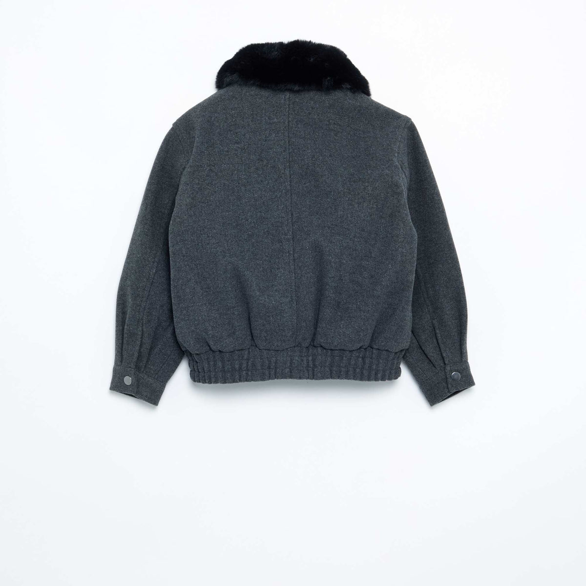 Oversized Faux Wool Jacket with Detachable Fur Collar GREY