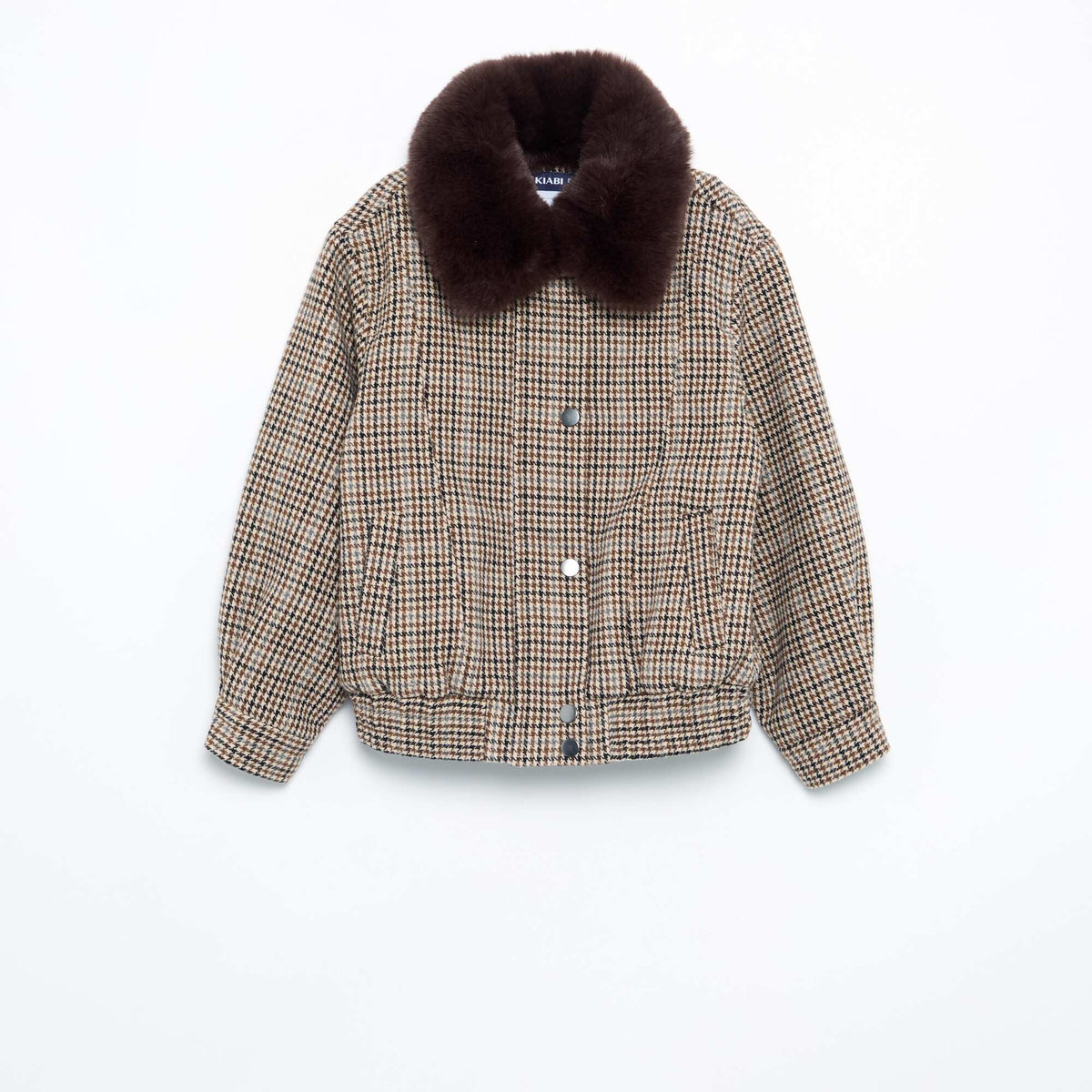 Oversized Faux Wool Bomber Jacket with Removable Fur Collar BEIGE