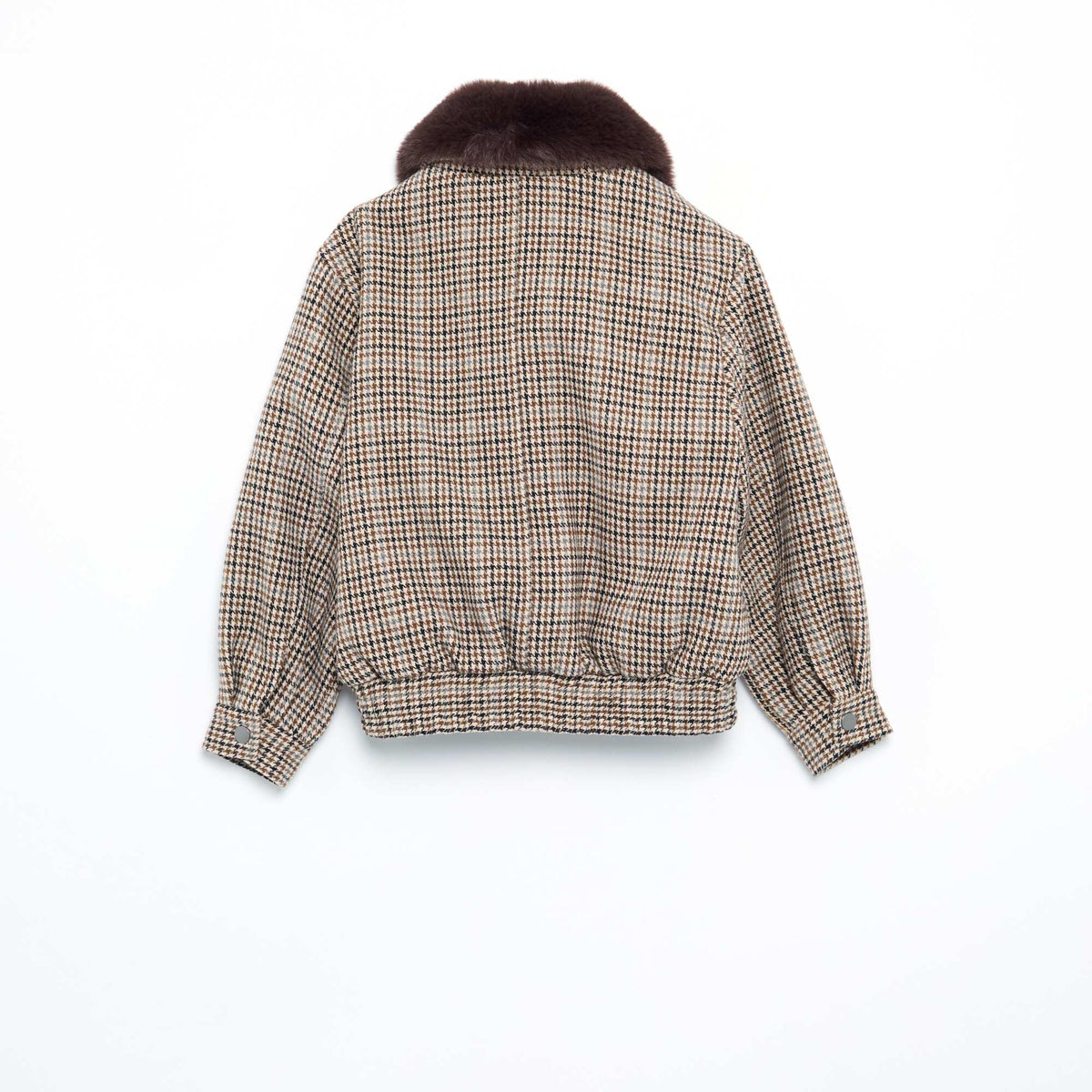 Oversized Faux Wool Bomber Jacket with Removable Fur Collar BEIGE