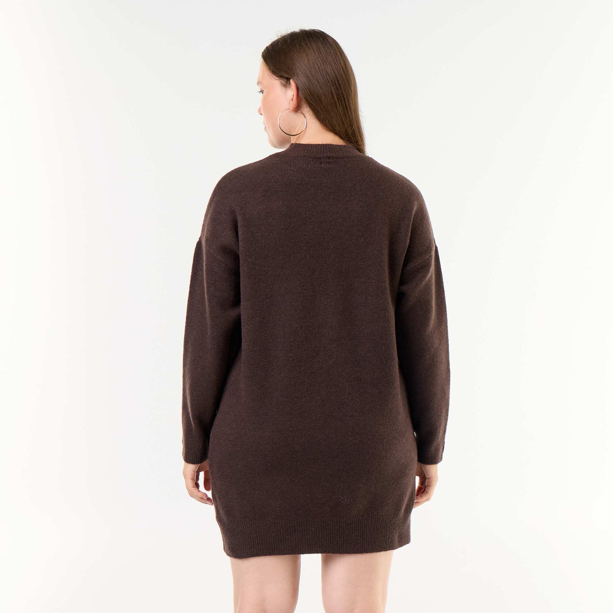 Sweater Dress with Buttoned Sleeves BROWN