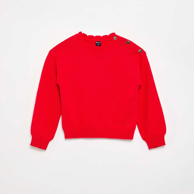 Sweater with shoulder button opening RED