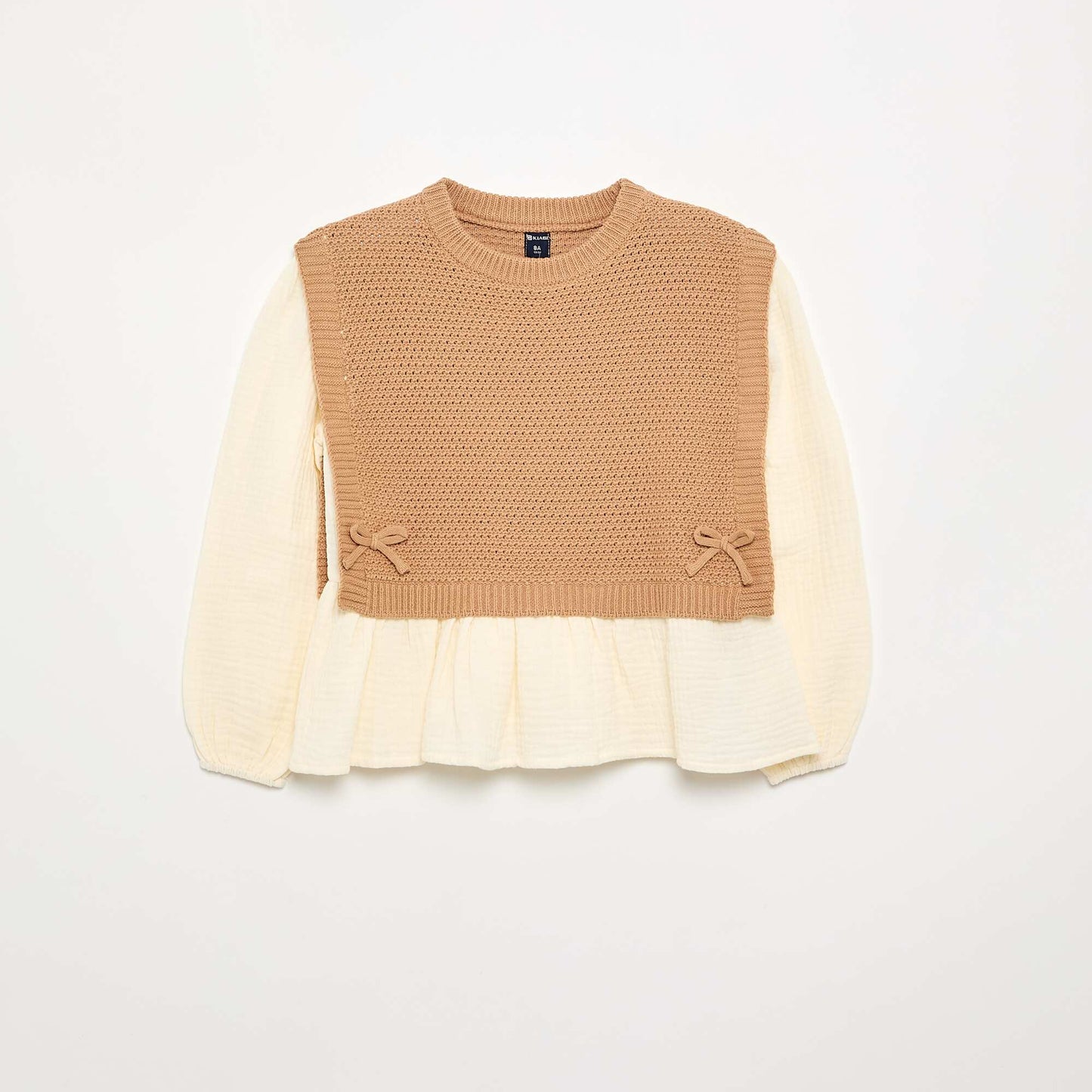 Blouse-Effect 2-in-1 Sweater BEIGE