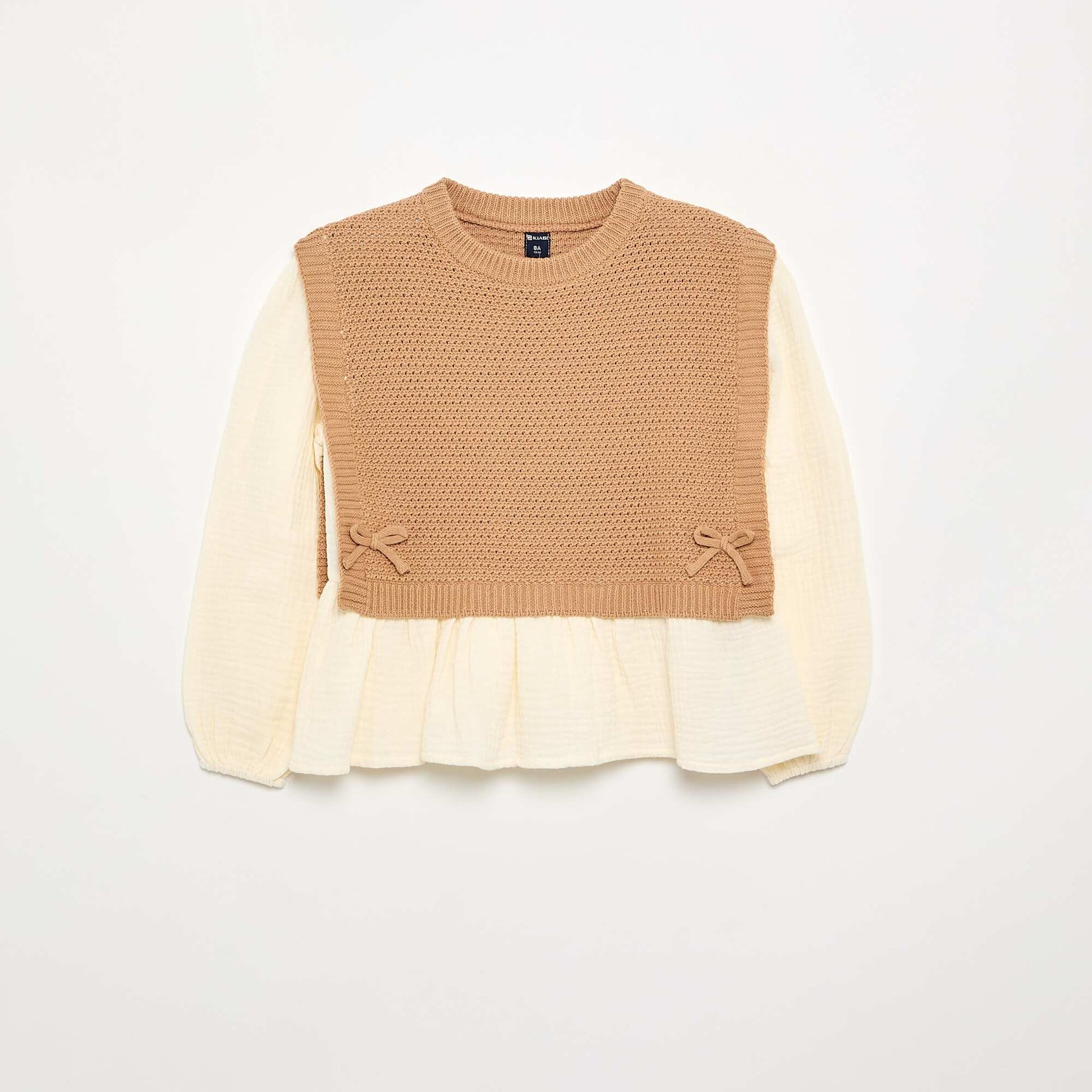 Blouse-Effect 2-in-1 Sweater BEIGE