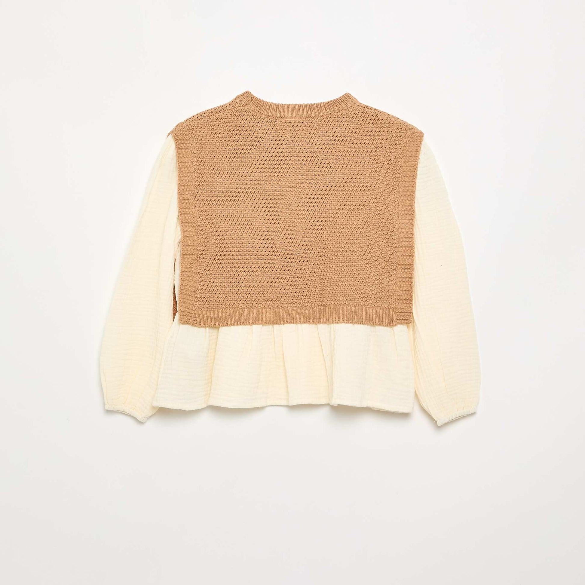 Blouse-Effect 2-in-1 Sweater BEIGE