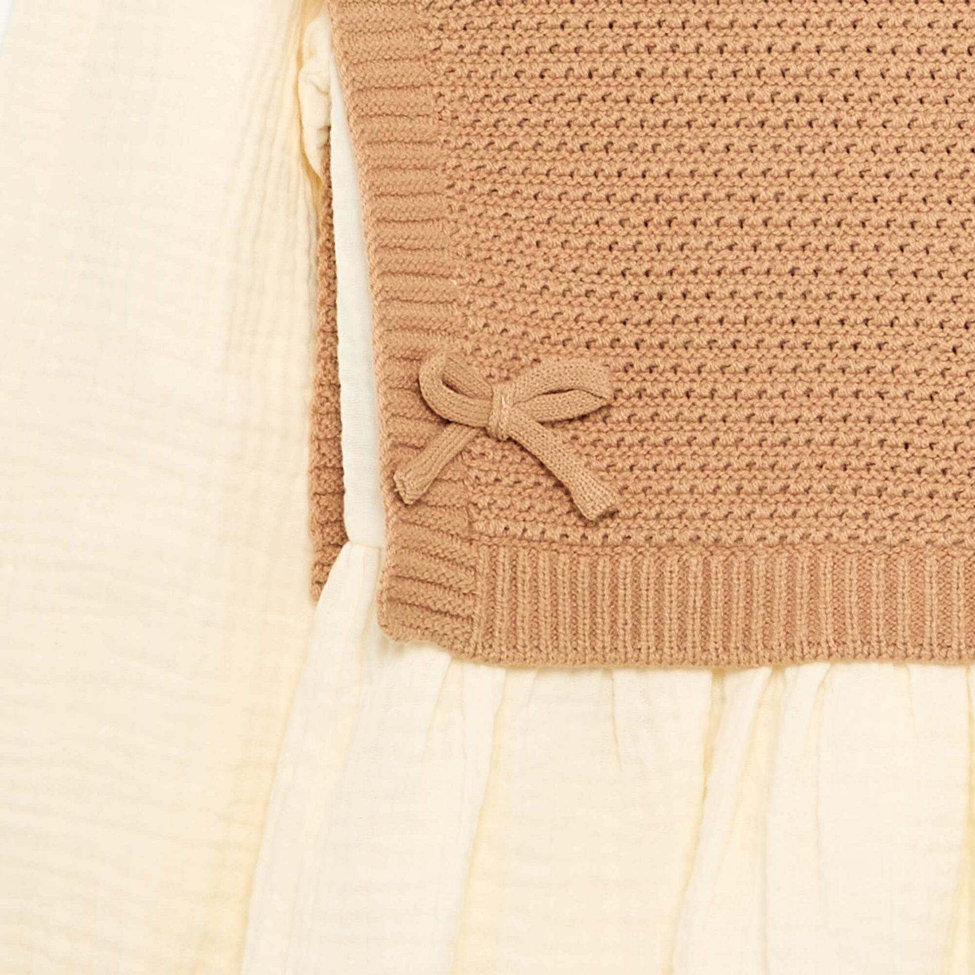 Blouse-Effect 2-in-1 Sweater BEIGE
