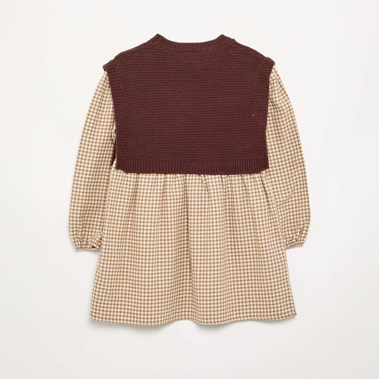 2-in-1 Dress with Knit Top and Flannel Bottom BROWN