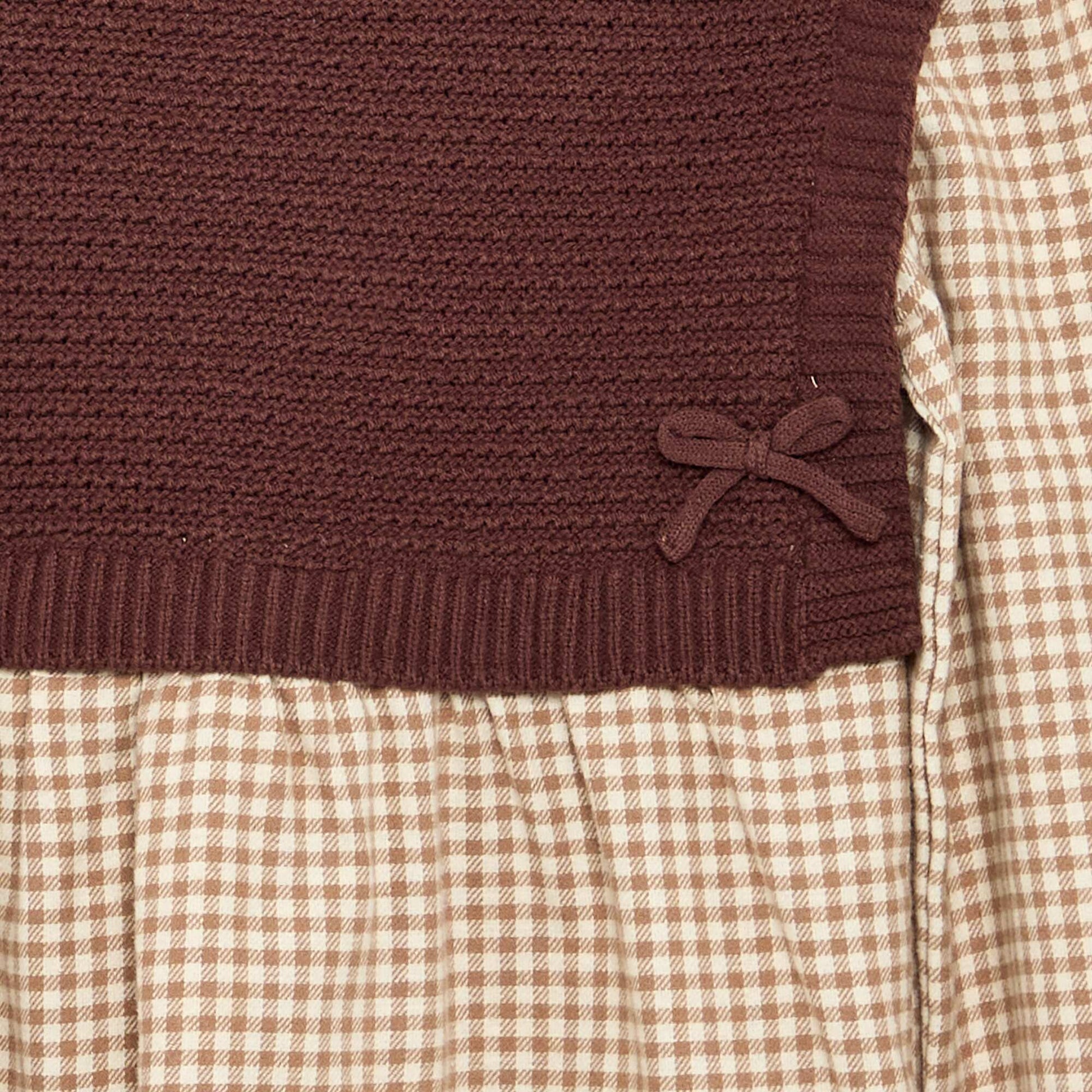2-in-1 Dress with Knit Top and Flannel Bottom BROWN