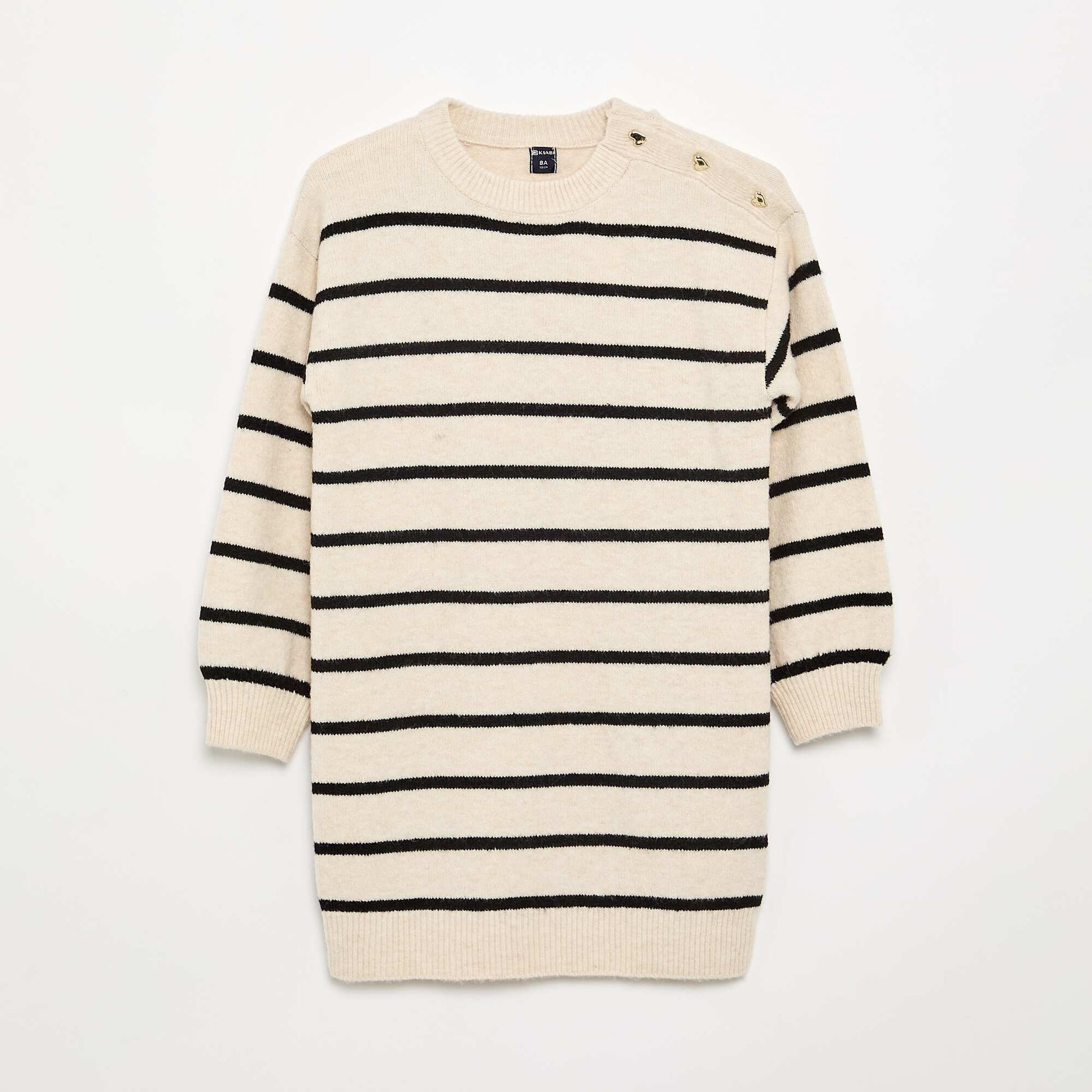 Long-sleeved button-neck sweater dress BEIGE