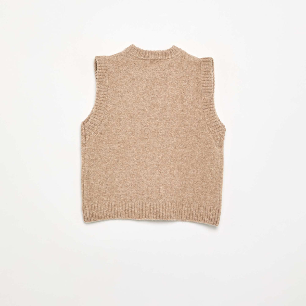 Plain Sleeveless Sweater BEIGE
