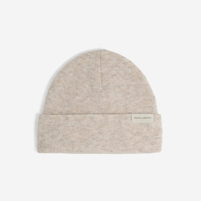 Beanie with front label BEIGE
