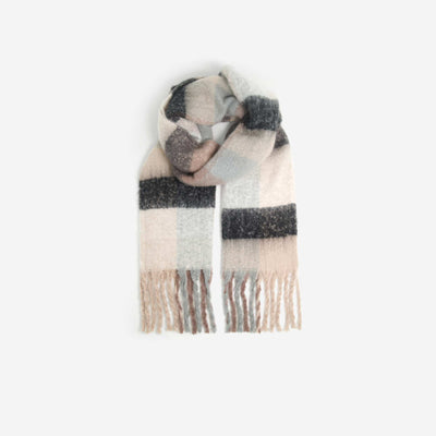Plaid Scarf with Fringes BROWN