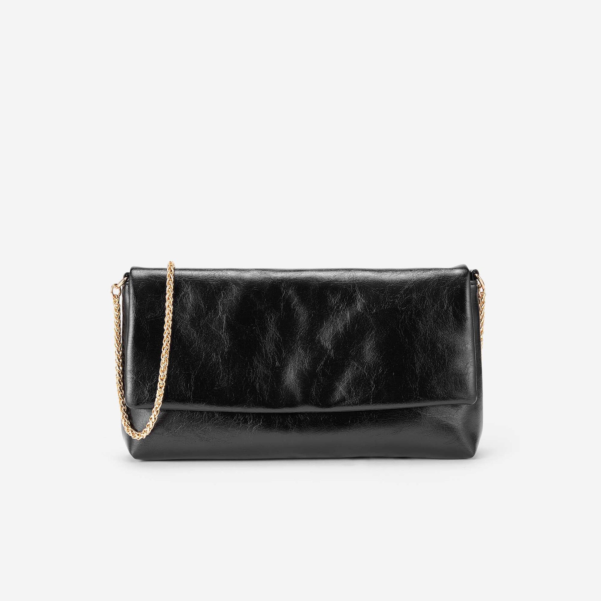 Clutch bag with golden shoulder strap BLACK