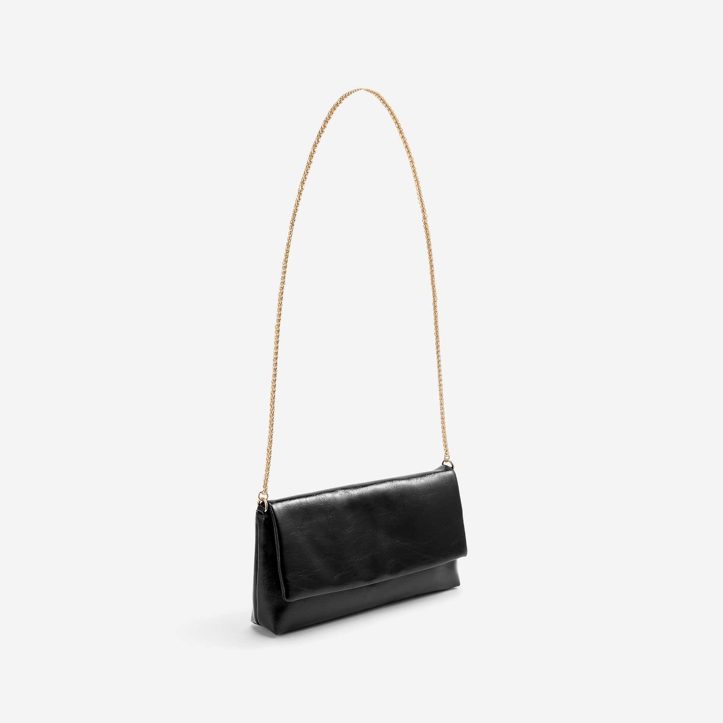 Clutch bag with golden shoulder strap BLACK
