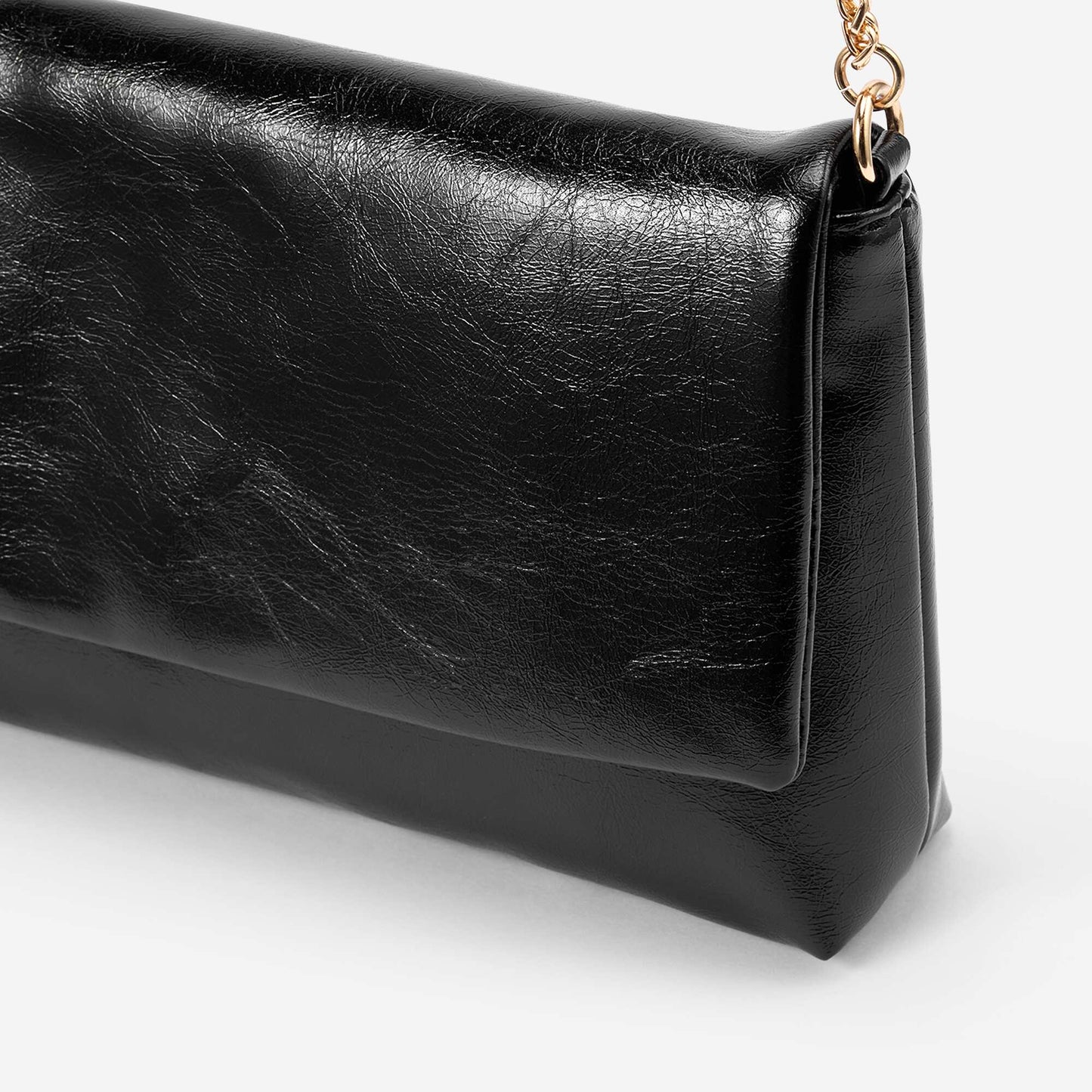 Clutch bag with golden shoulder strap BLACK