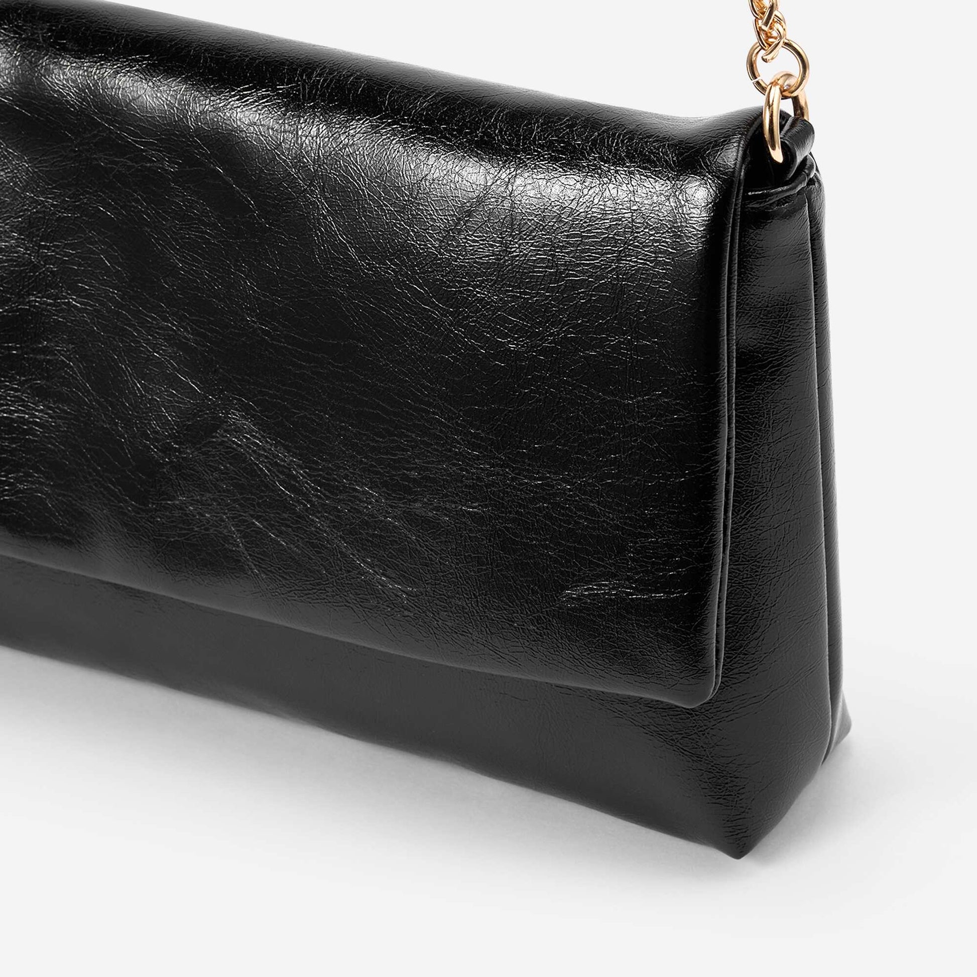 Clutch bag with golden shoulder strap BLACK