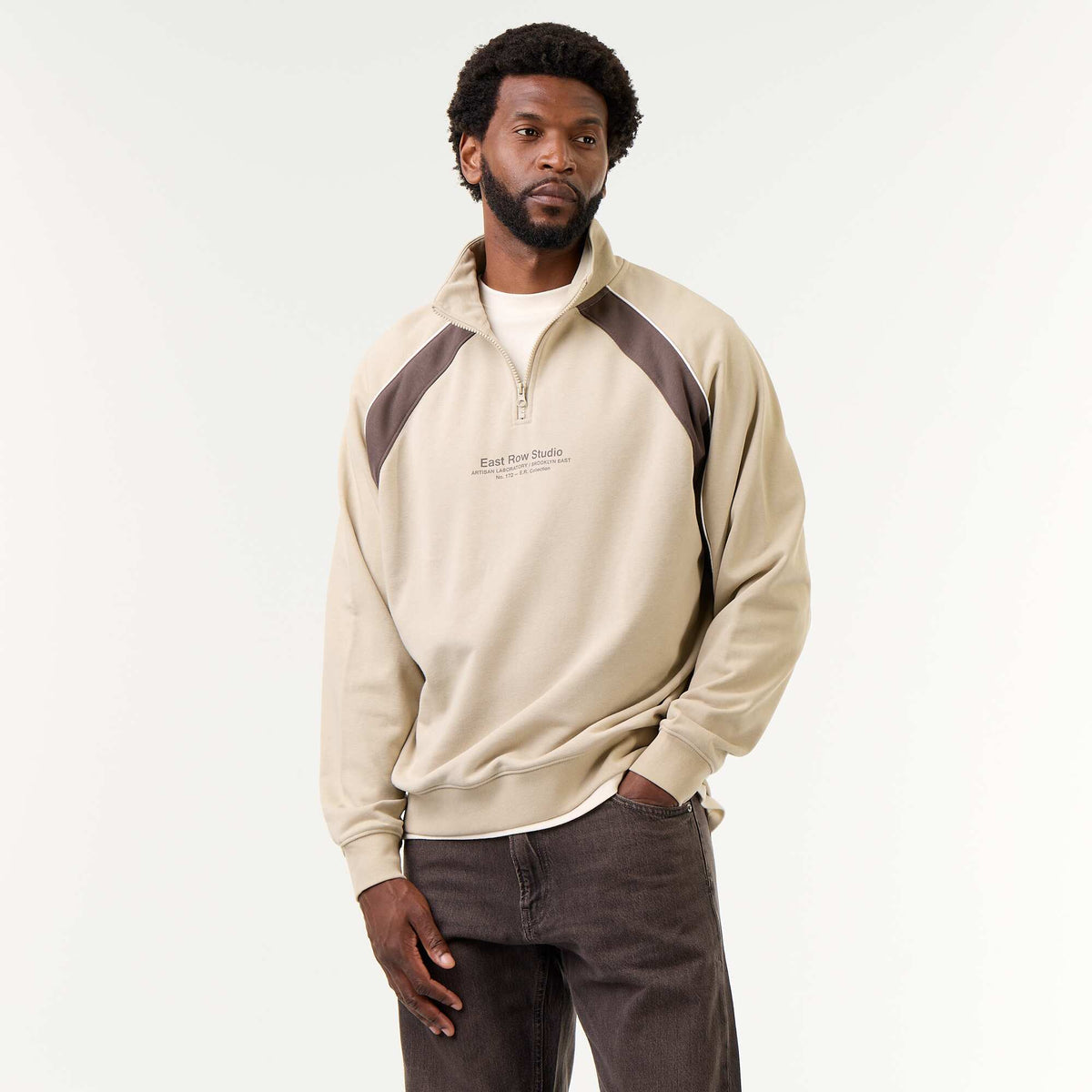 French Terry Funnel Neck Sweater BEIGE
