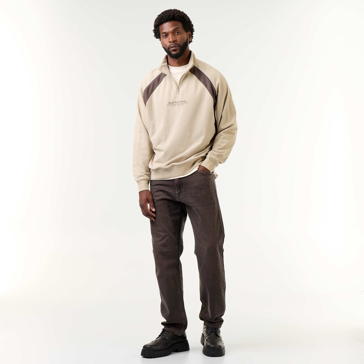 French Terry Funnel Neck Sweater BEIGE
