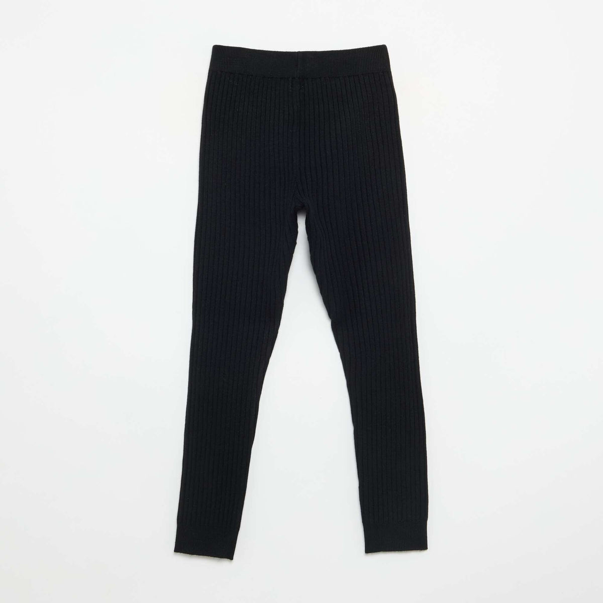 Plain knit leggings with waist tie BLACK