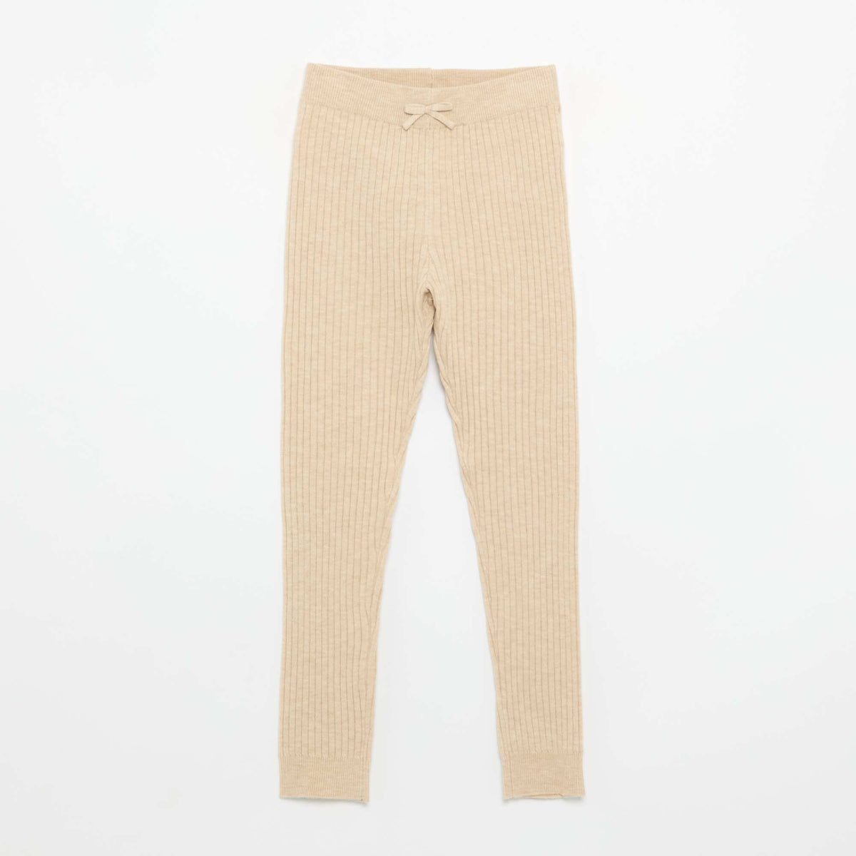 Plain knit leggings with waist tie BEIGE
