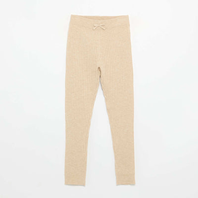 Plain knit leggings with waist tie BEIGE