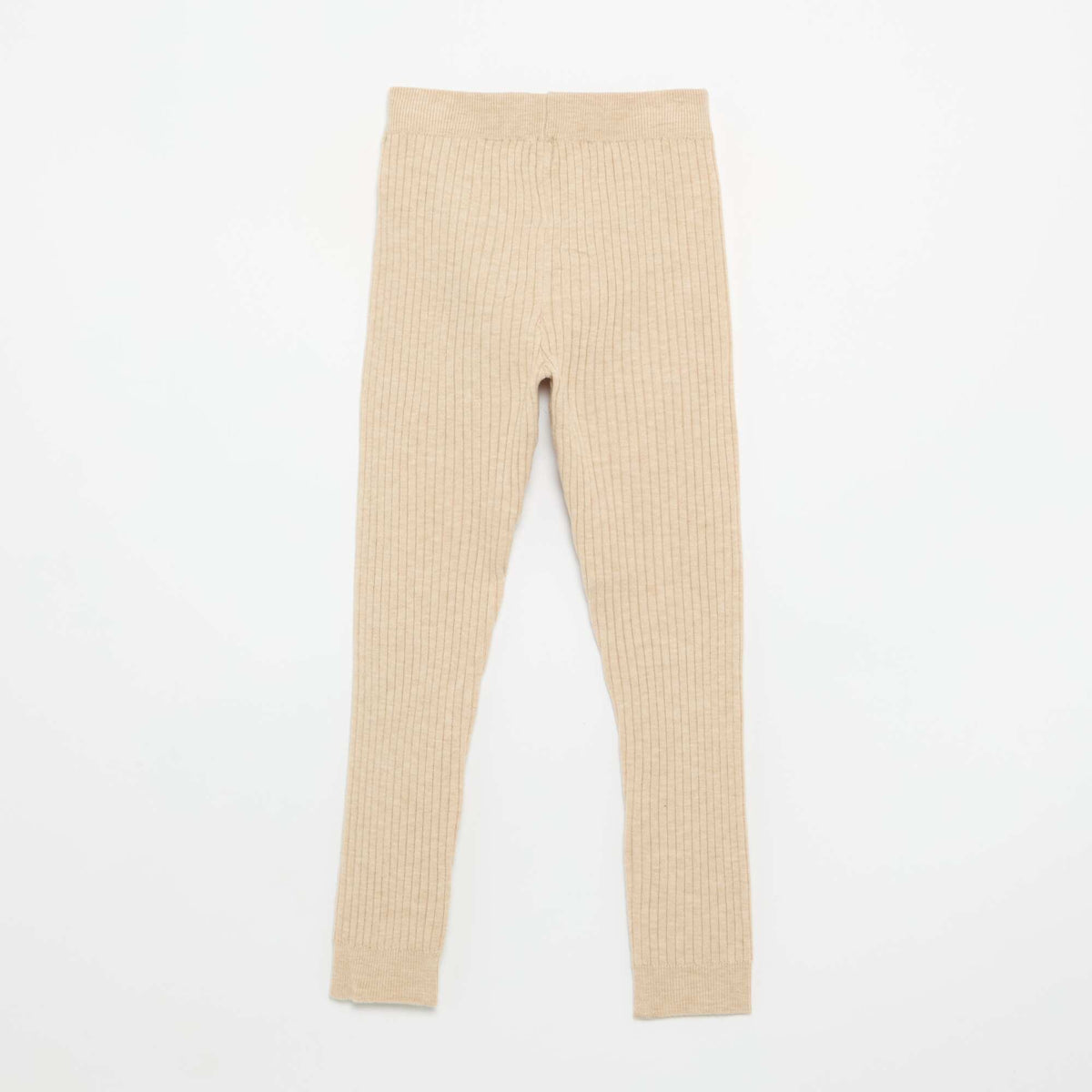Plain knit leggings with waist tie BEIGE