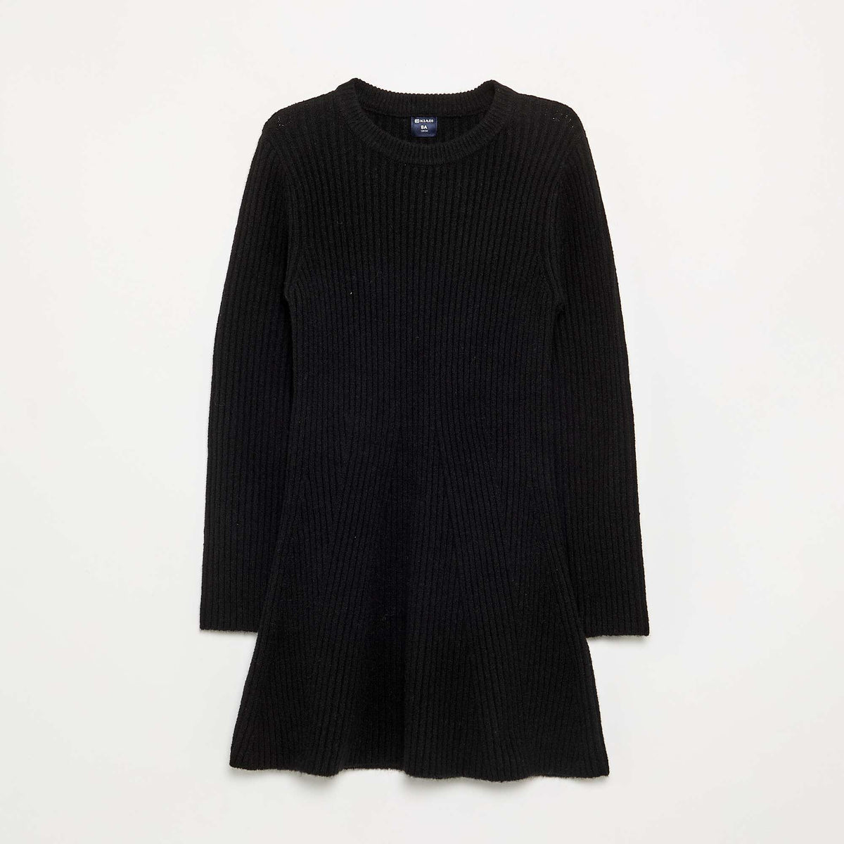 Long-sleeved ribbed knit dress BLACK