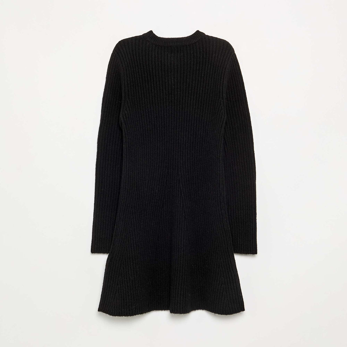 Long-sleeved ribbed knit dress BLACK