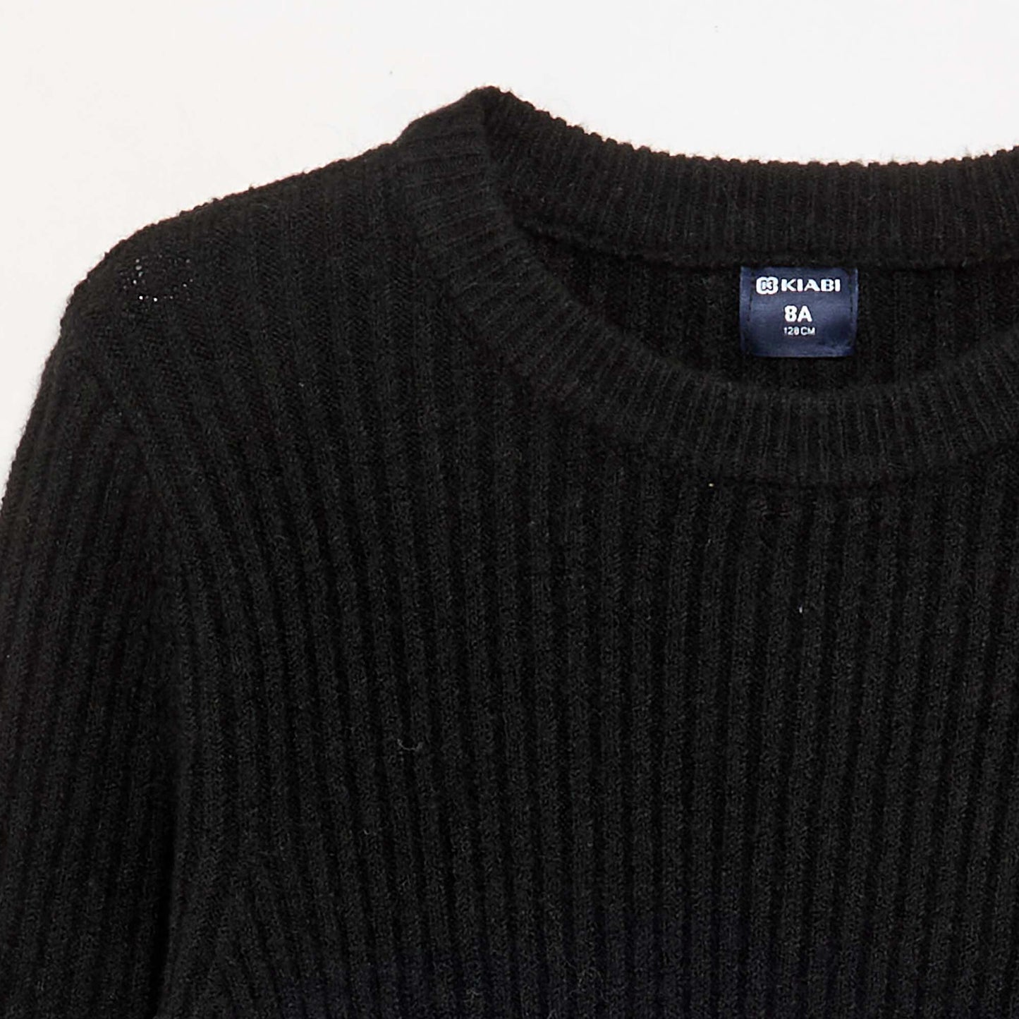 Long-sleeved ribbed knit dress BLACK