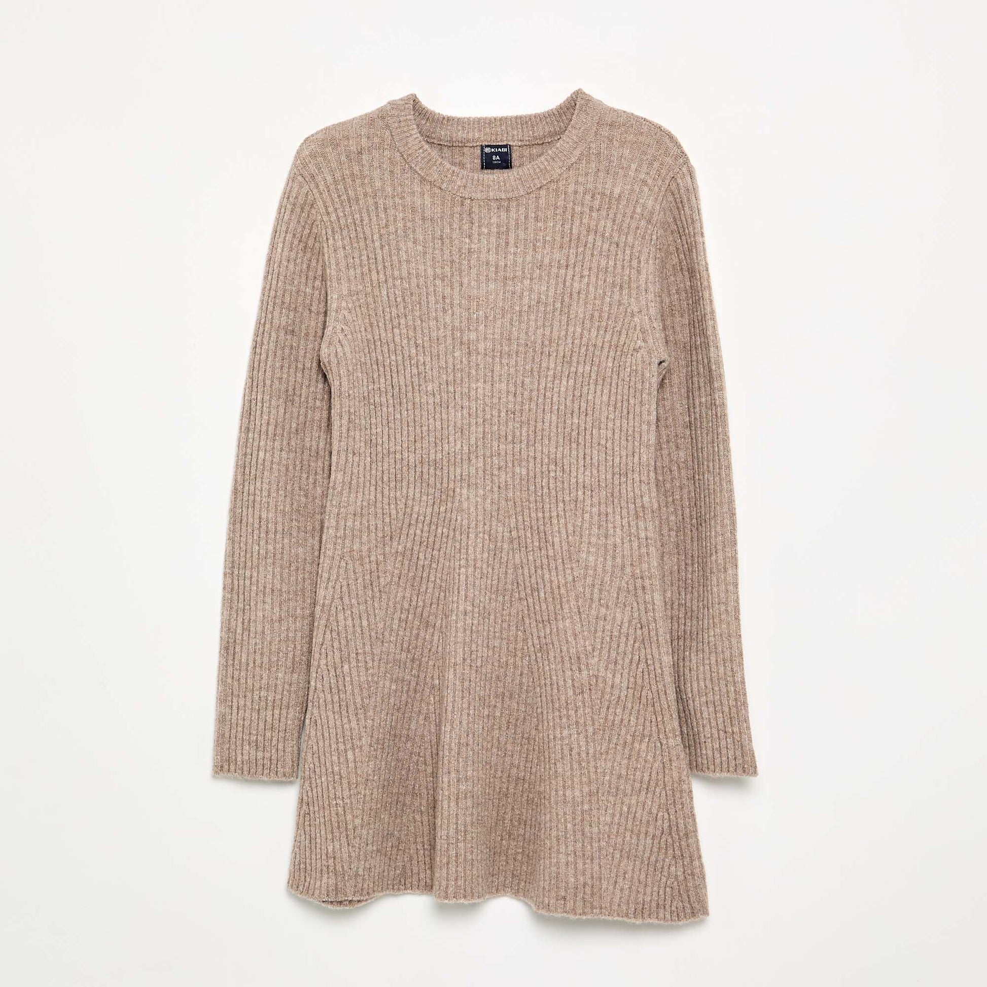 Long-sleeved ribbed knit dress BEIGE