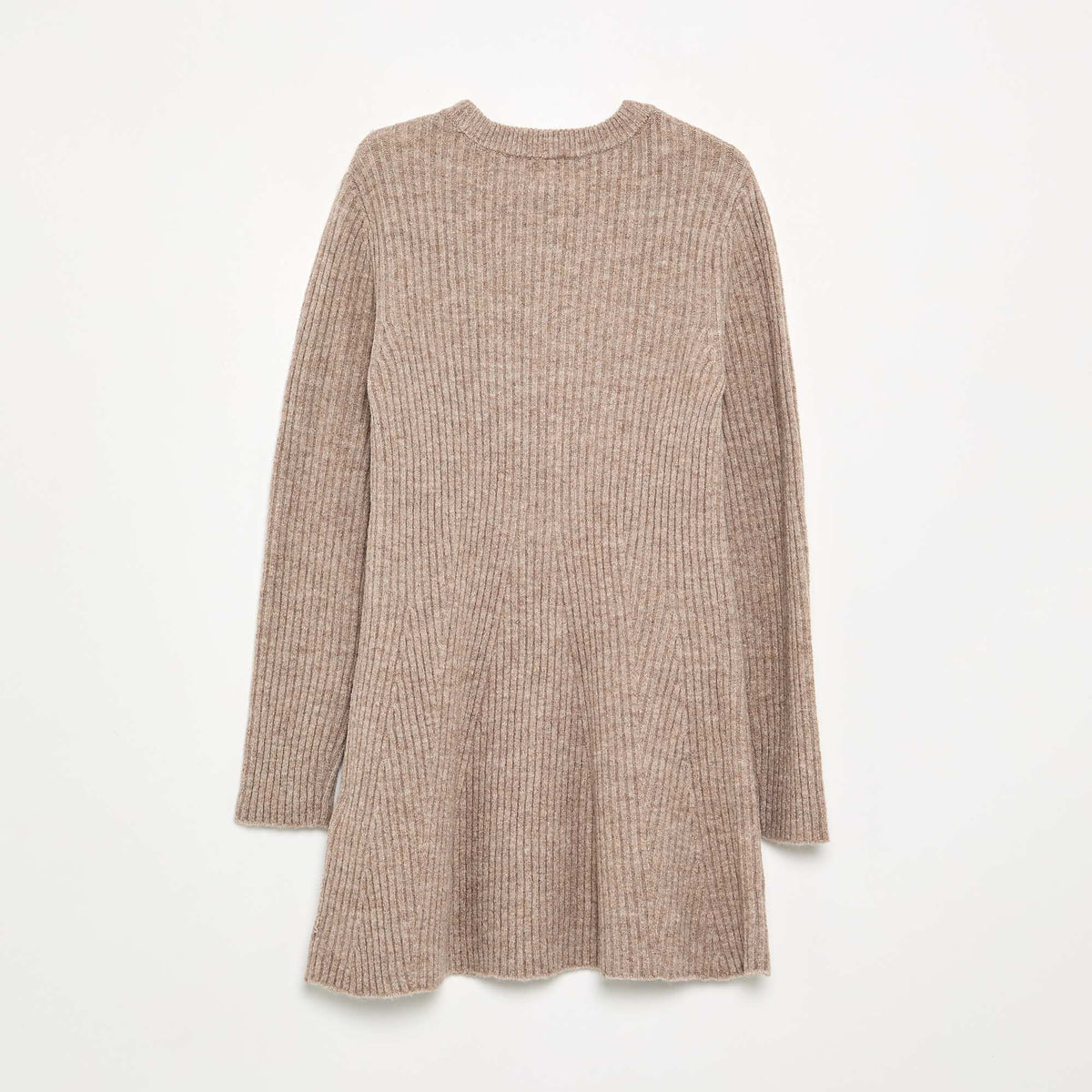 Long-sleeved ribbed knit dress BEIGE