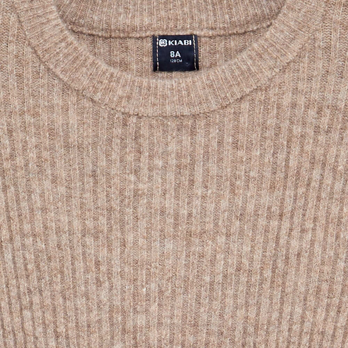 Long-sleeved ribbed knit dress BEIGE