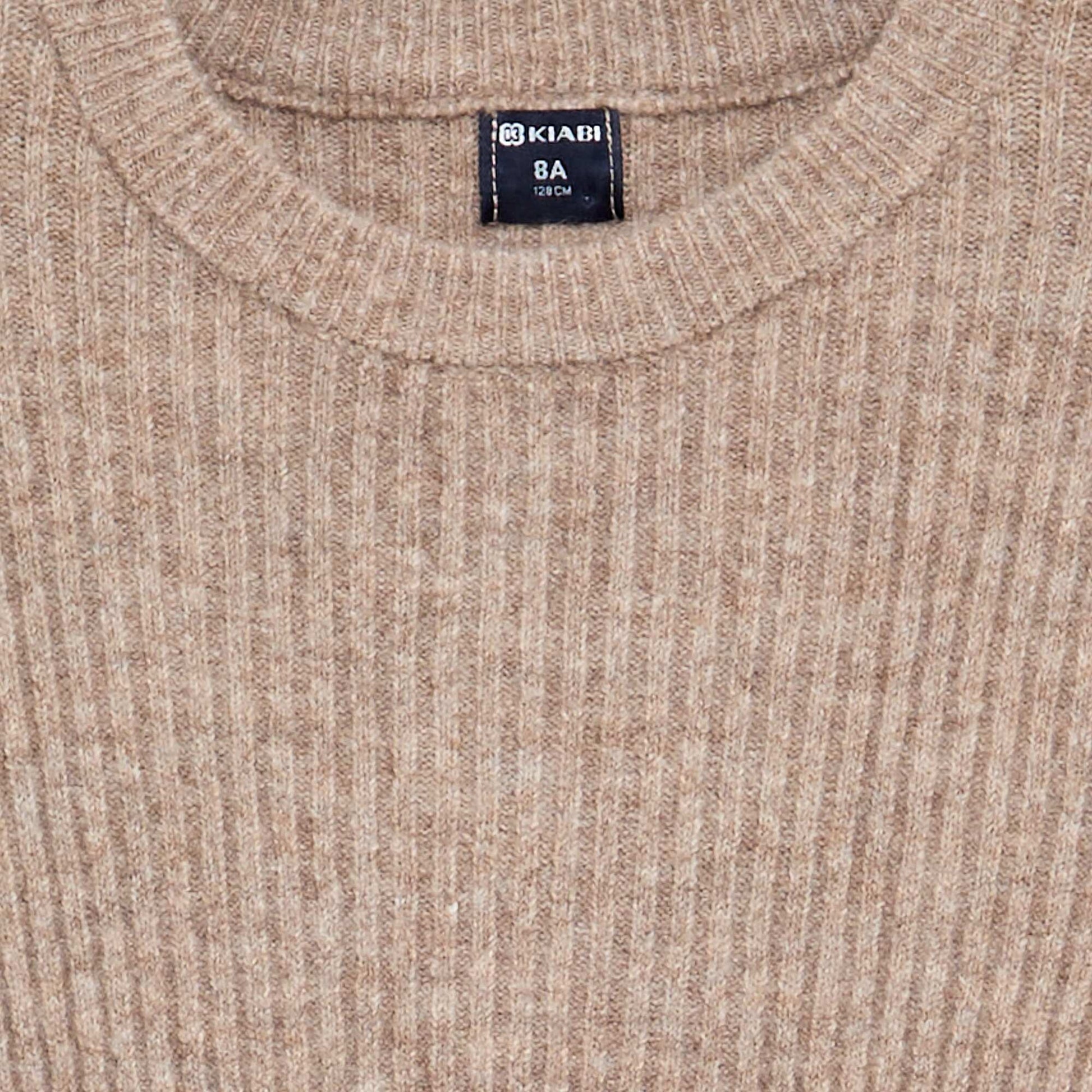 Long-sleeved ribbed knit dress BEIGE