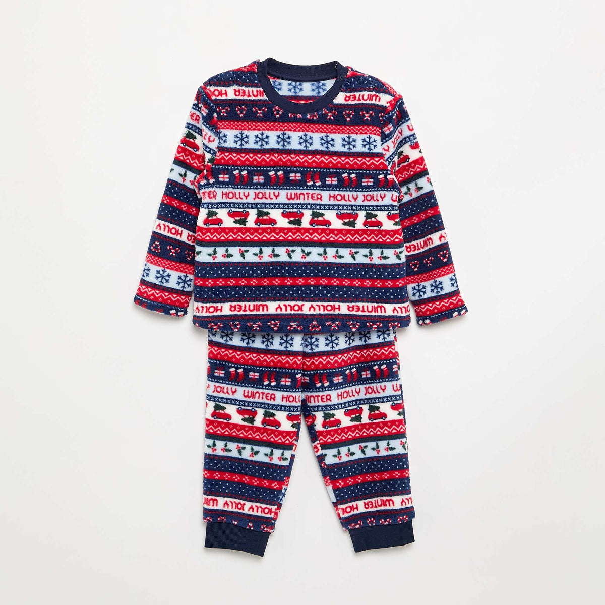 2-Piece Fleece Jacquard Pyjamas - Sweatshirt & Bottoms BLUE