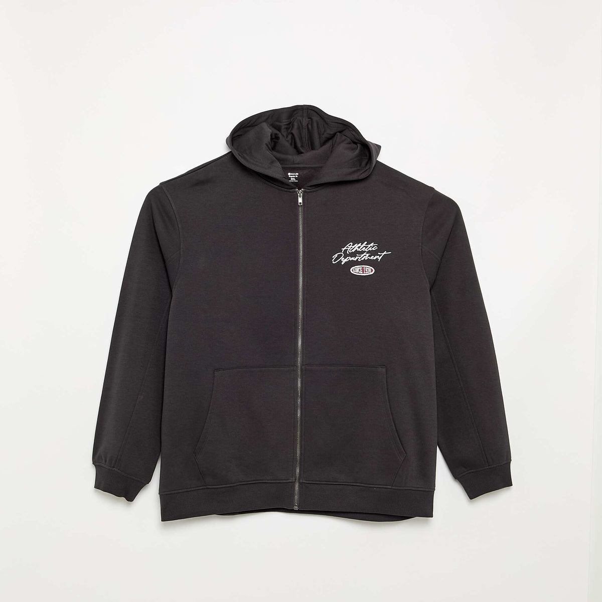 Embroidered Lettering Hooded Zip-Up Sweatshirt BLACK