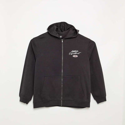 Embroidered Lettering Hooded Zip-Up Sweatshirt BLACK
