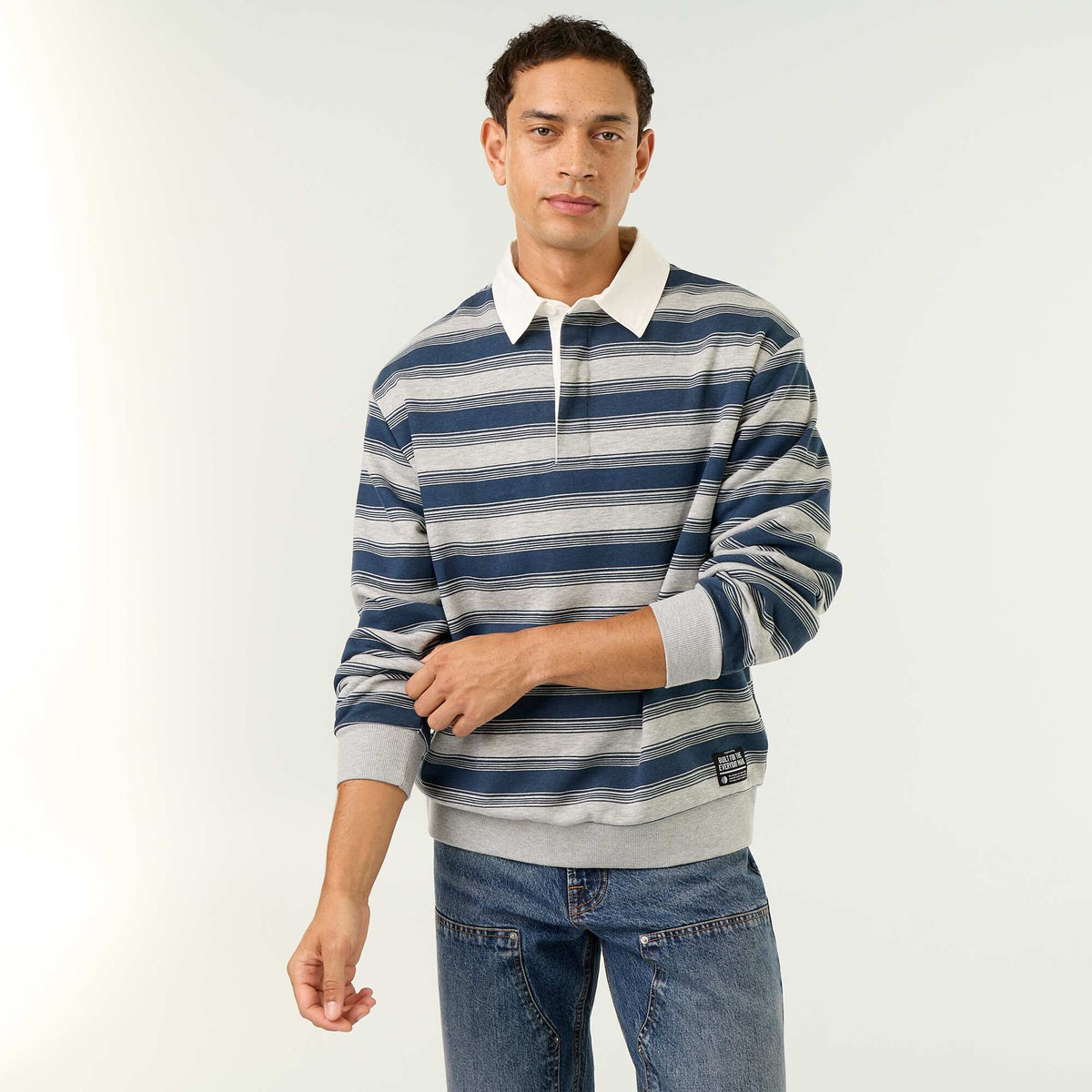 Plain Long-Sleeve Rugby Polo BLUE